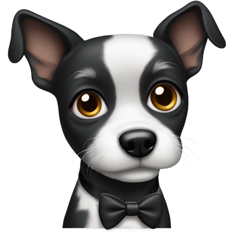 Black small dog with White spot with bow tie emoji