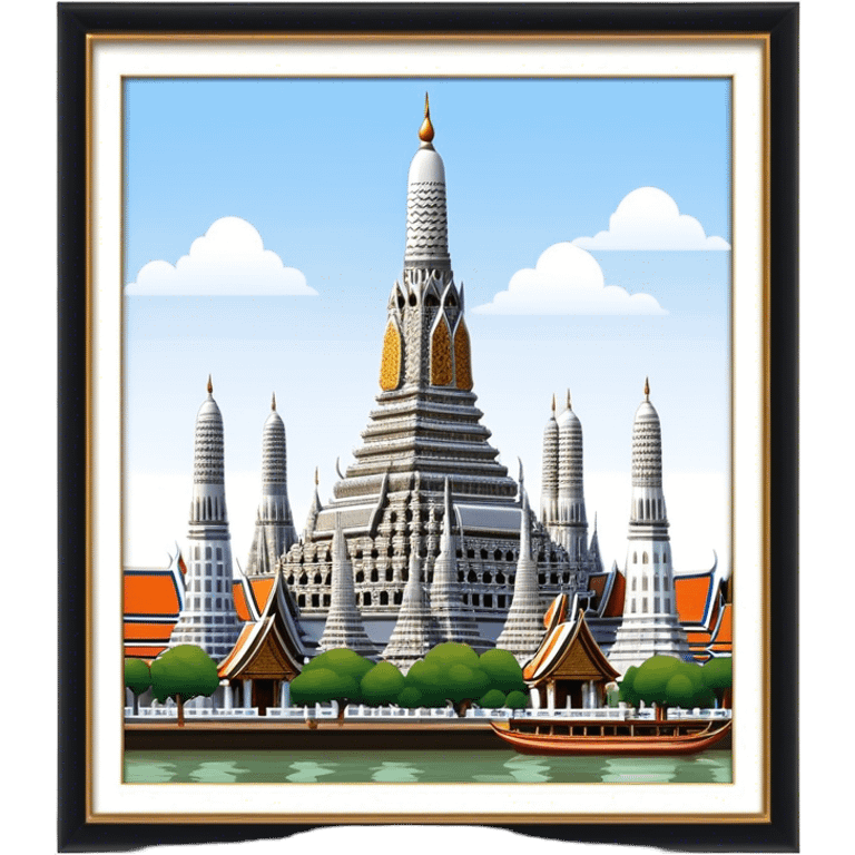 Cinematic Realistic Wat Arun Landmark Emoji, depicting the towering temple spires adorned with intricate porcelain mosaics emoji