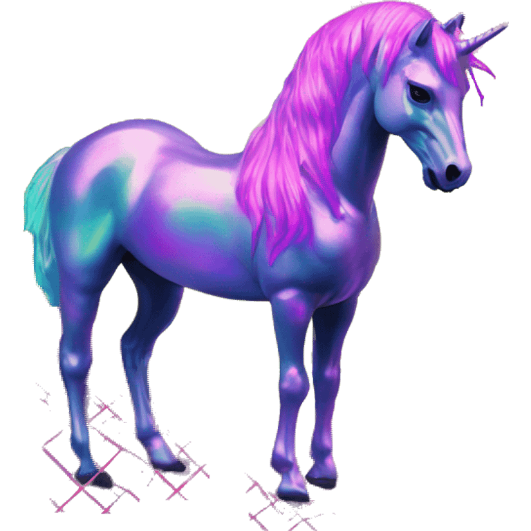 .Zombie_ Vaporwave black holographic oilslick zombie unicorn yellow caution tape emoji