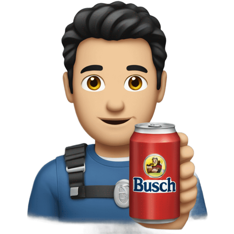 White man with black hair drinking a Busch beer emoji