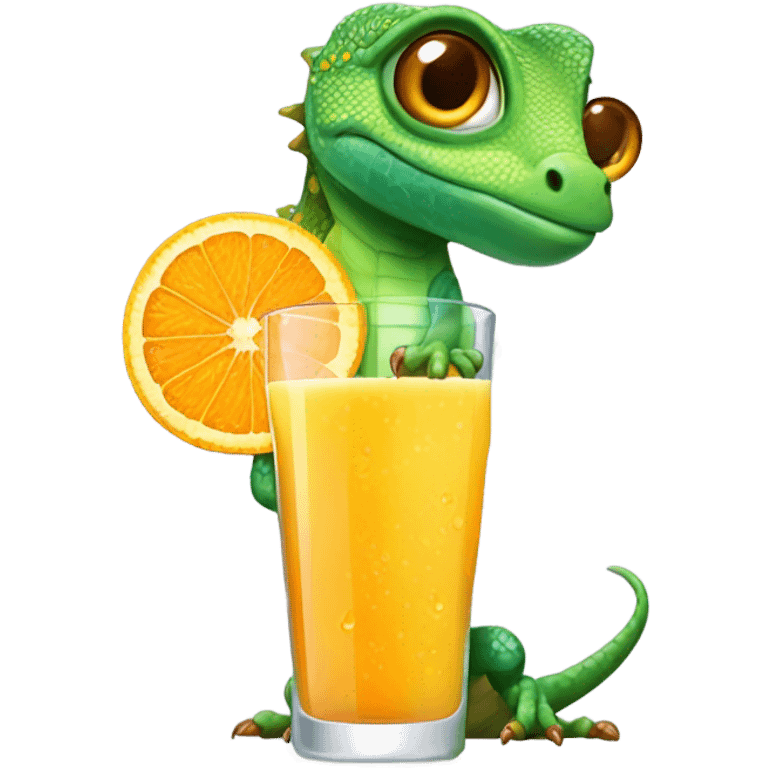 Make a lizard drinking orange juice emoji