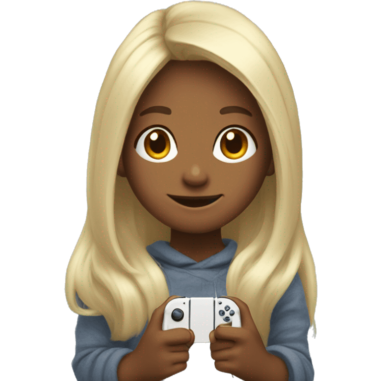 Long hair girl playing switch games cozy  emoji