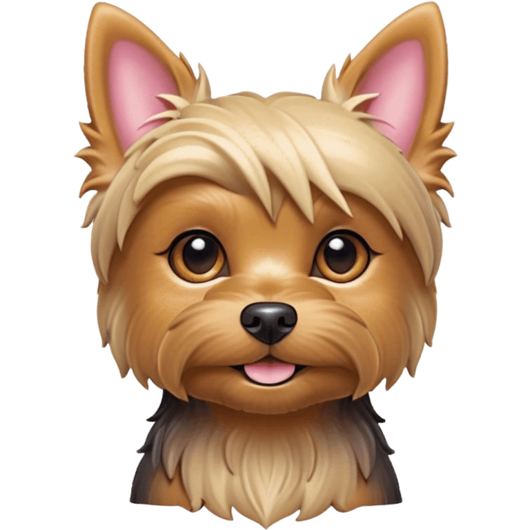 Cinematic Cute Yorkshire Terrier Portrait Emoji, Head perked with bright, twinkling eyes and a perky expression, showcasing a soft, silky fur in rich hues, simplified yet adorably detailed, glowing with a cheerful, inviting glow, high shine, exuding playful intelligence and spunky charm, styled with a gentle, whimsical outline, capturing the essence of a cute Yorkshire Terrier that appears ready to frolic off the screen with irresistible energy! emoji