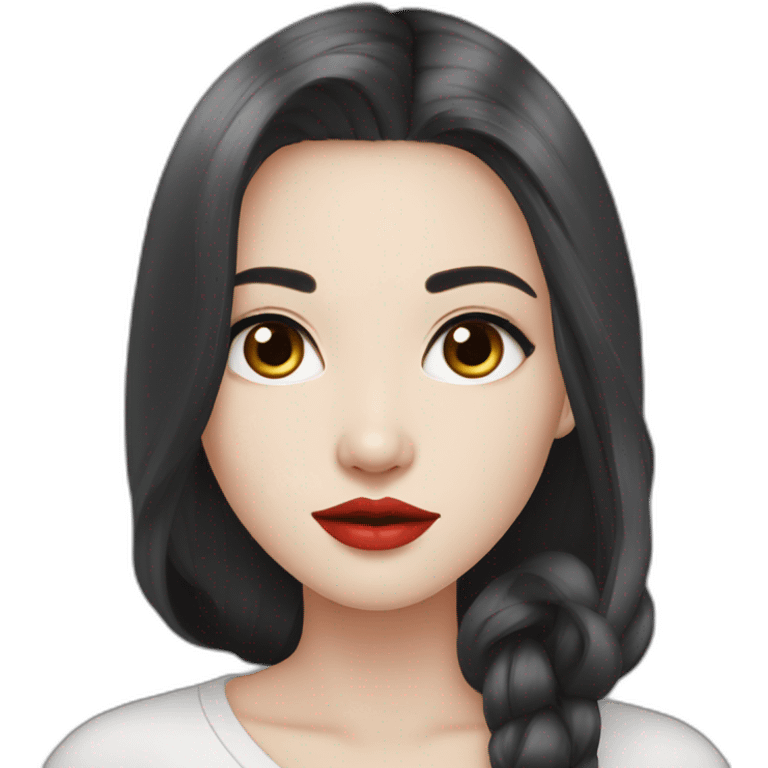 Beautiful young woman,Black hair,long hair,White skin,oval face,big eyes,Blackeyes,Redlips,Chinese emoji