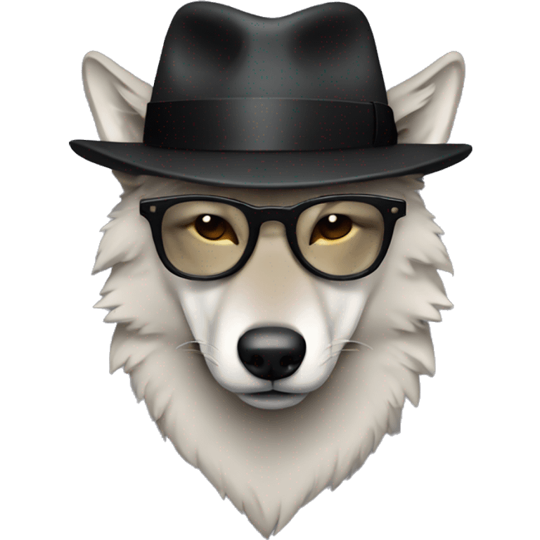 lonely wolf with rounded glasses and black fedora hat emoji