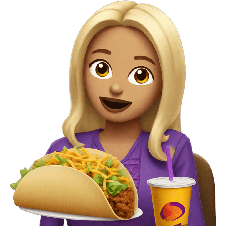 blonde girl eating taco bell emoji