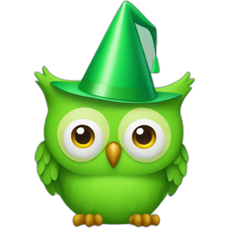 an green owl with a party hat emoji