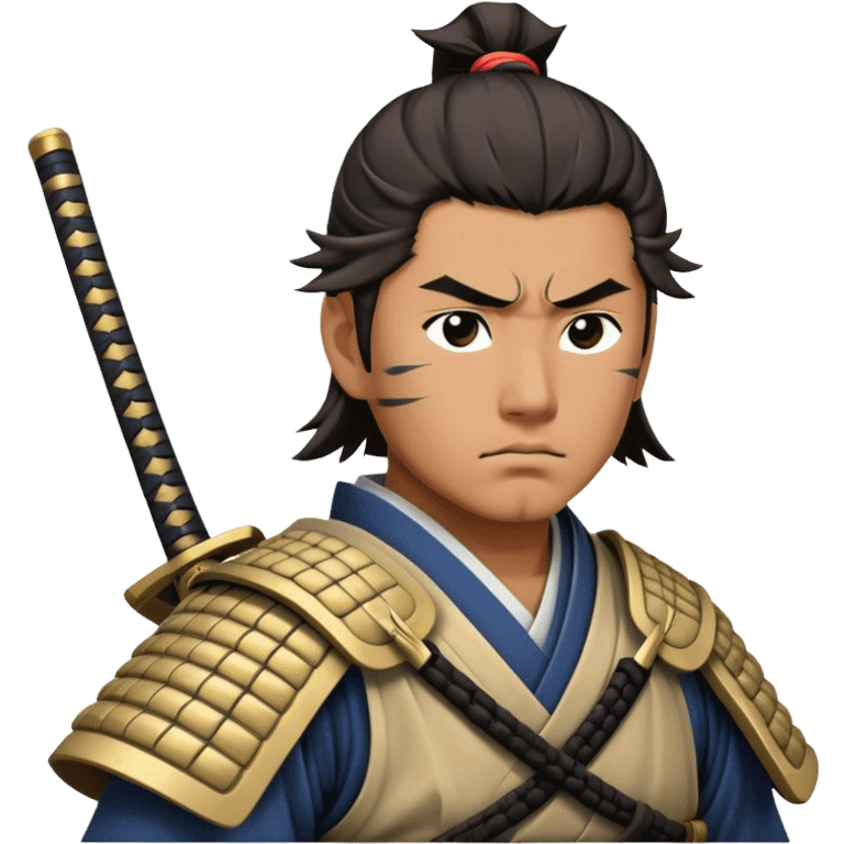 Cinematic Realistic Samurai Pop Culture Emoji, depicted with a noble, stoic portrayal of a samurai warrior rendered with crisp detail and dramatic, traditional lighting. emoji