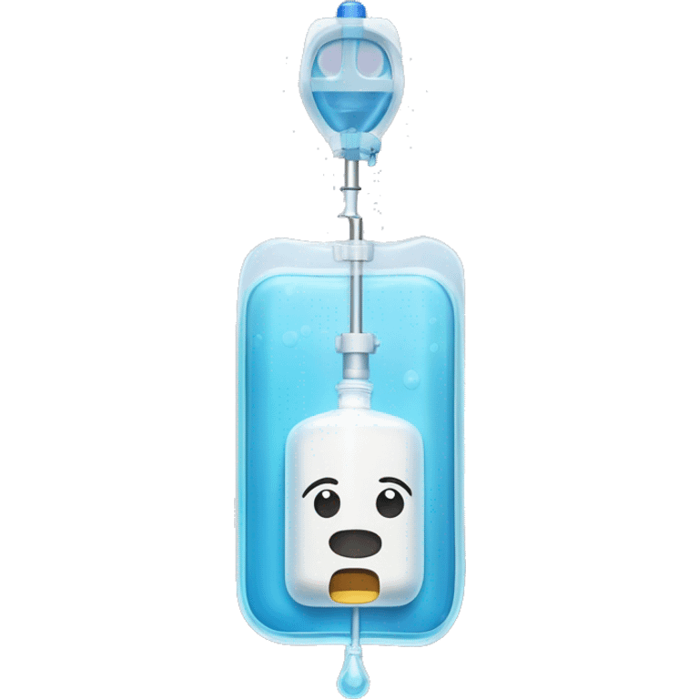 Rectangular transparent plastic iv bag filled with 500ml of fluid hanging on an iv pole in an intensive care unit  emoji