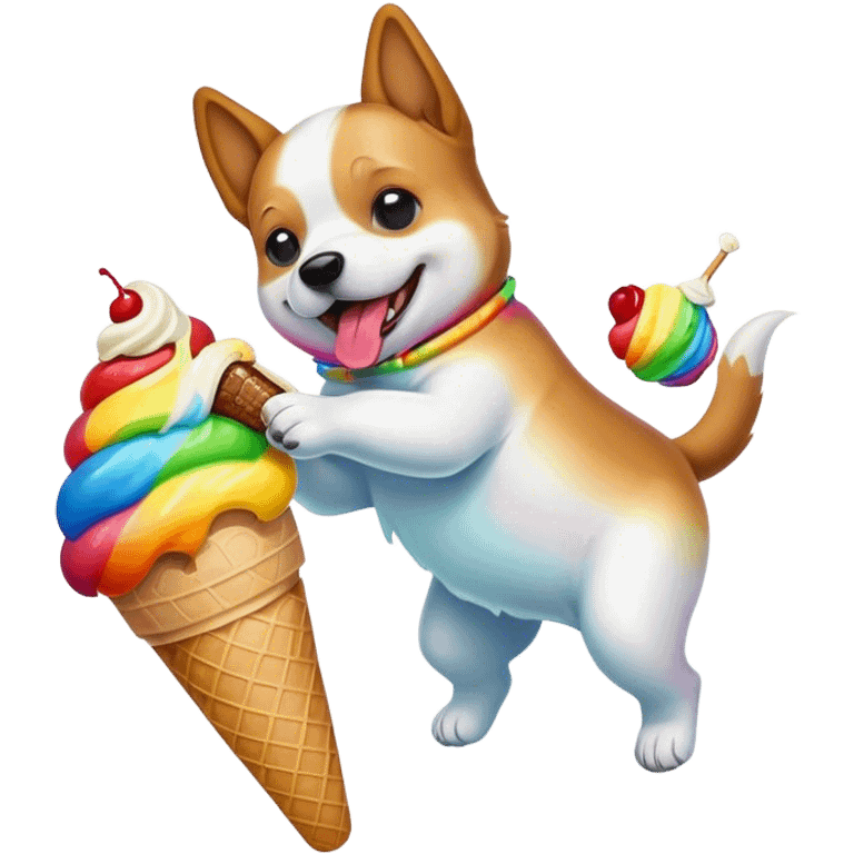 dog eating ice cream in rainbow backflip  emoji