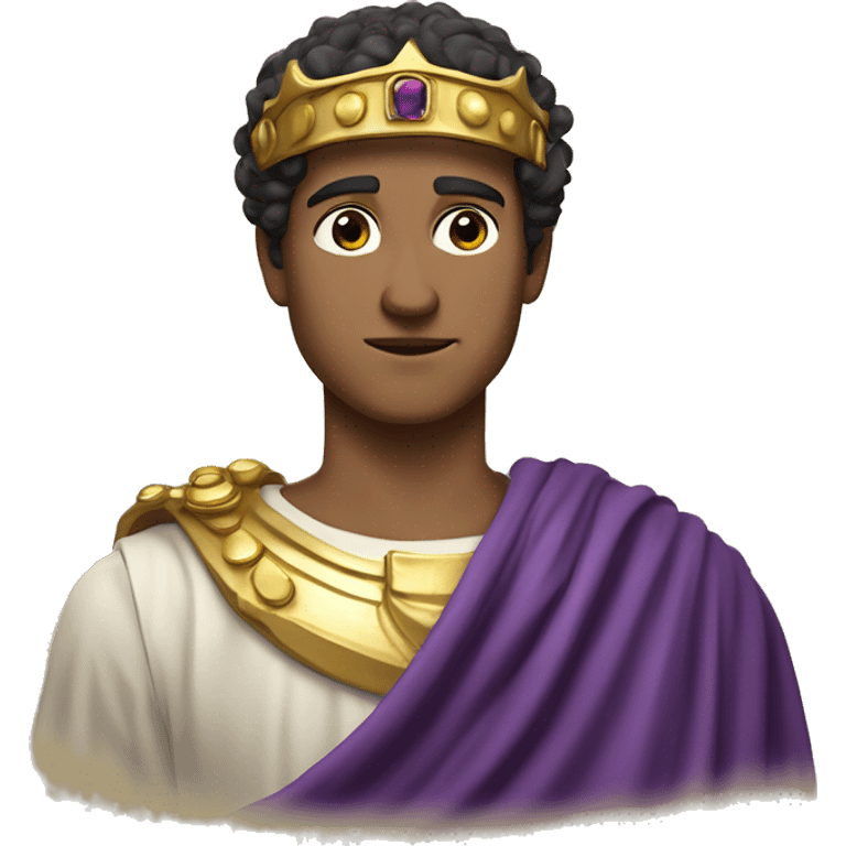 Create an emoji of a young Roman emperor, with a golden crown on his head, a clean-shaven face, and a regal expression. He is wearing a purple toga with gold details, and has short, neatly styled hair." emoji