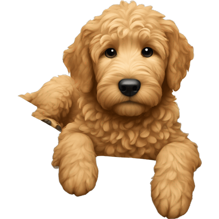 golden doodle puppy in bed  emoji