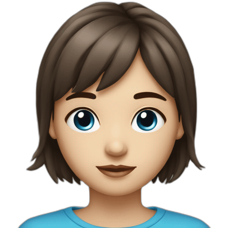 Fille aux yeux bleu brune avec une frange emoji