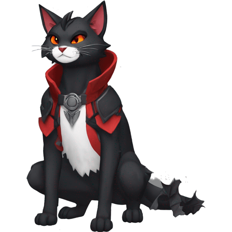 Anthro cool edgy elegant beautiful black punk red fantasy nargacuga-bat-cat-Fakemon collar harness warrior full body emoji