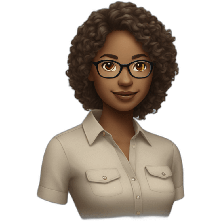 young black woman software engineer with eyeglasses with curly brown hair with ralph lauren blouse emoji