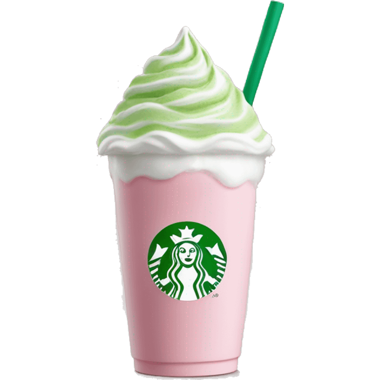 Clear Starbucks cup, no logo, with light pink drink, matcha foam, and whip cream on top emoji