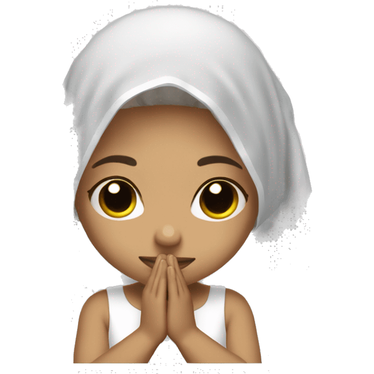 Light skin girl praying with eyes closed and lace white veil  emoji