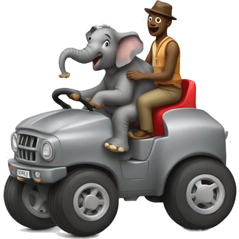 Elephant riding a donkey driving a car emoji