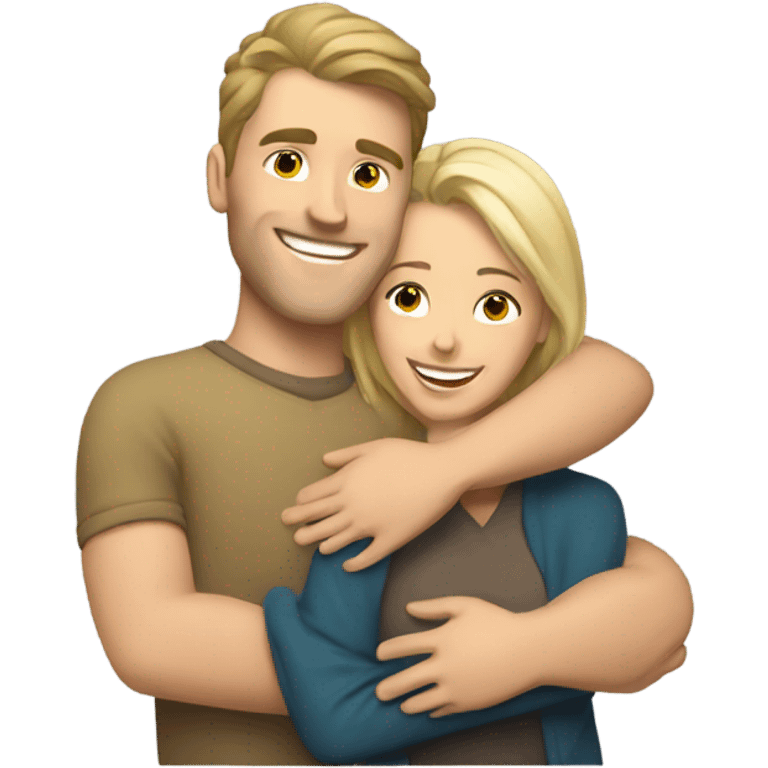 happy caucasian couple hugging emoji