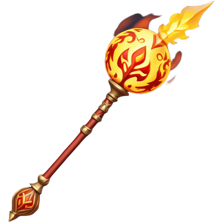 Clash of Clans aesthetic: Cinematic fireball Magic Staff Emoji, rendered in a 3D vector-style similar to standard emojis with minimal shading and bold, simplified shapes. A compact, isometric enchanted staff with intricate runic carvings and a glowing orb at its tip, softly glowing with a mystical arcane charm. Simplified yet unmistakably iconic, highly detailed and consistent, glowing with a soft radiant glow and high shine. Stylized with a touch of legendary sorcery and a soft glowing outline, capturing the essence of a powerful magic staff with a friendly, playful vibe! emoji