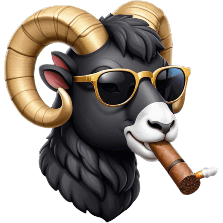 Big Black ram sun glasses head smoking cigar left side wearing ring on the horn  emoji