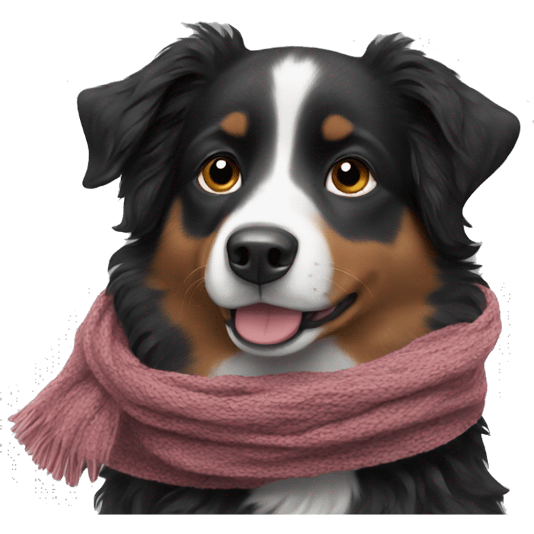 Small black australian shepherd dog wearing a knit scarf emoji