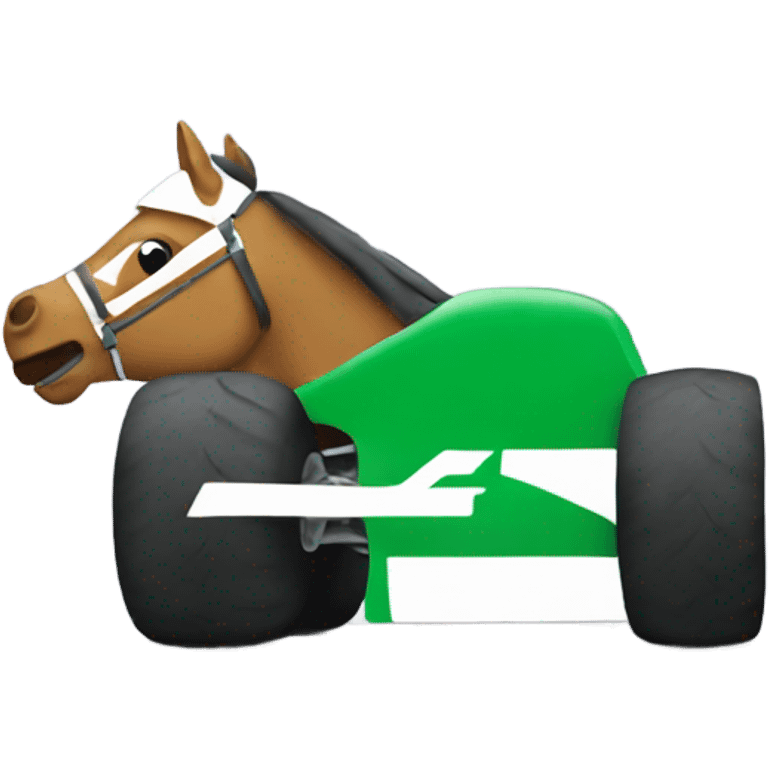 A horse hugging a formula 1 car emoji