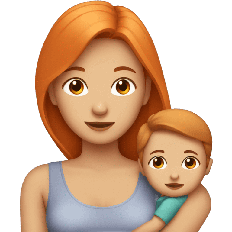 Girl with long orange hair holding baby boy with brown hair  emoji