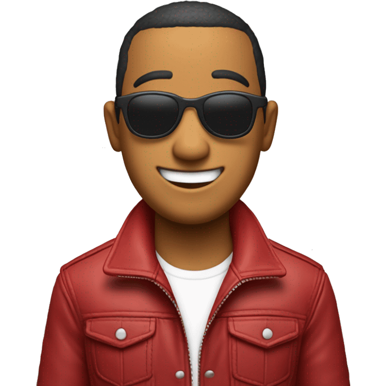 Chico pelo blanco chaqueta roja con lentes riendo. emoji