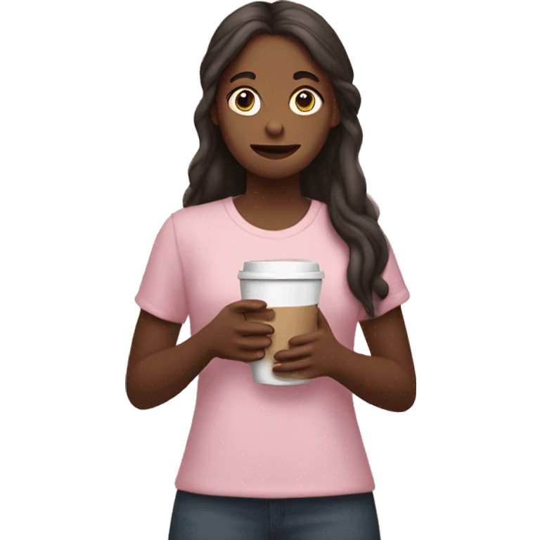 girl holding a light pink Bible in one hand and a coffee in the other hand emoji