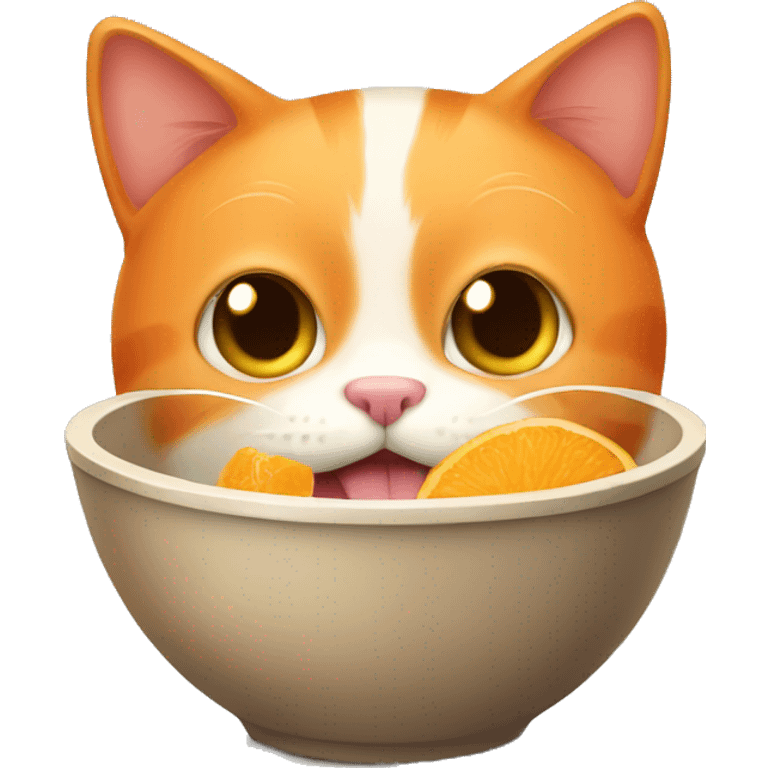 orange cat eating from a bowl emoji