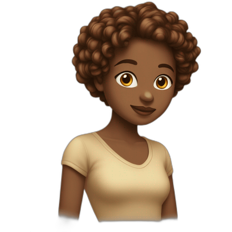 Fille métisse avec les cheveux marrons bouclés long emoji