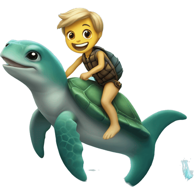 A turtle riding a dolphin emoji