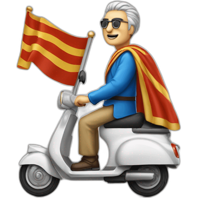 Grand homme mince sur un scooter avec drapeau grec emoji