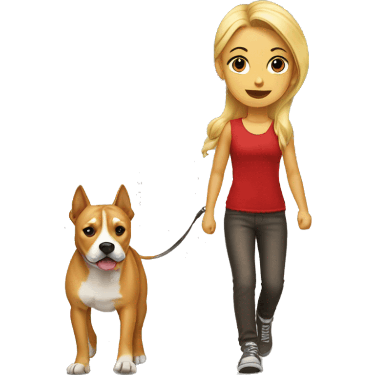 Blonde girl walking red amstaff emoji