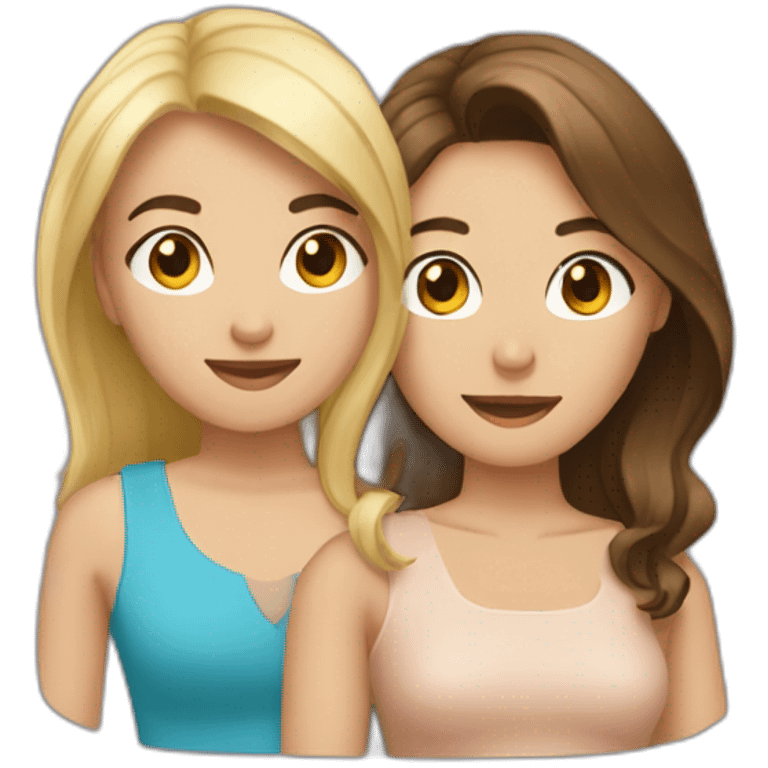 Deux amies qui se font un câlin une blonde et une brune  emoji