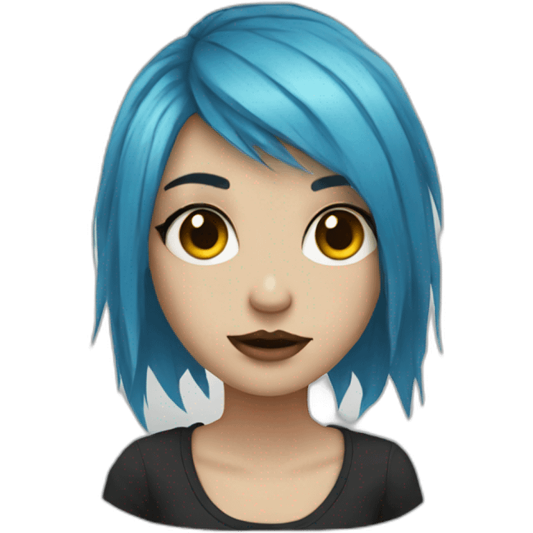 Emo girl with choppy blue hair and hazel eyes emoji