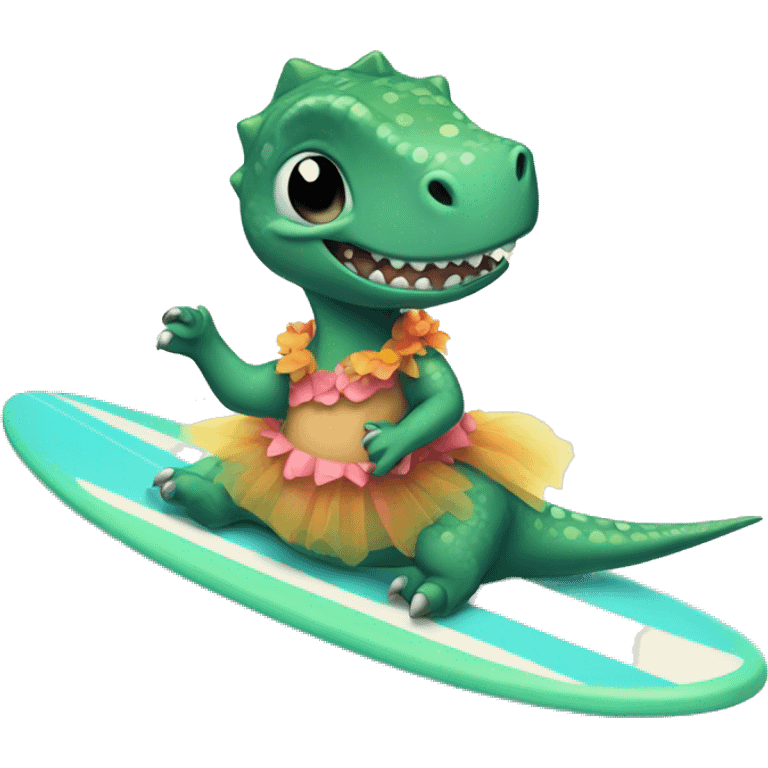 Dinosaur with a tutu on a surfboard  emoji