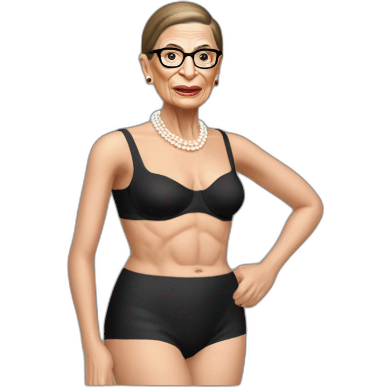 sexy ruth bader ginsburg wearing crotchless bikini bottoms bare chest (full body, ios17, sitting legs apart) emoji