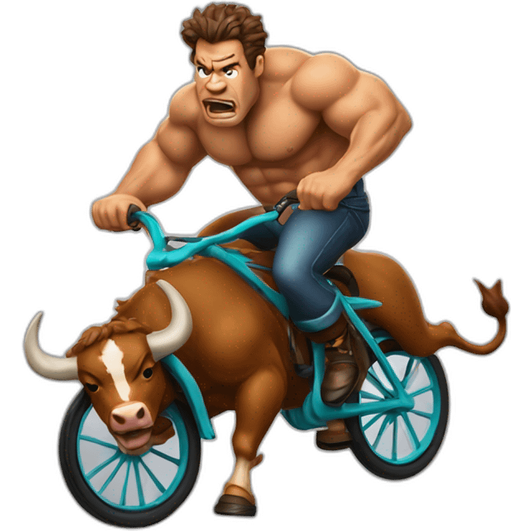 a raging bull riding his bicycle super hard with big legs emoji