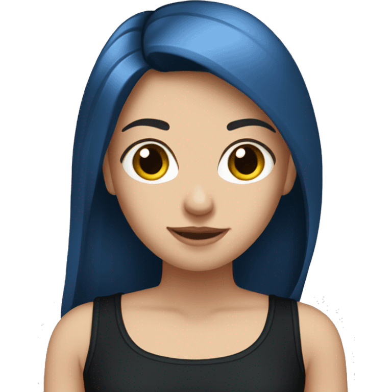 white girl with long straight dark blue hair wearing black tank top emoji