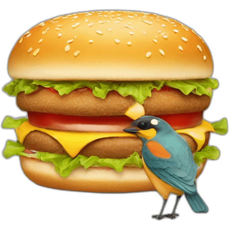 Bird eating big burger emoji