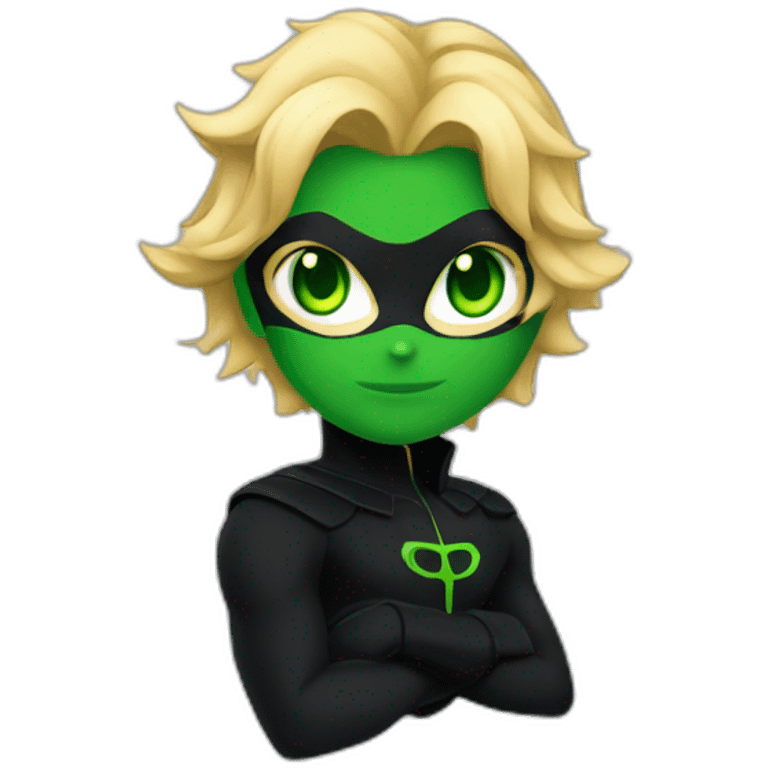 Miraculous chat noir black suit superhero with green eyes and blonde hair emoji