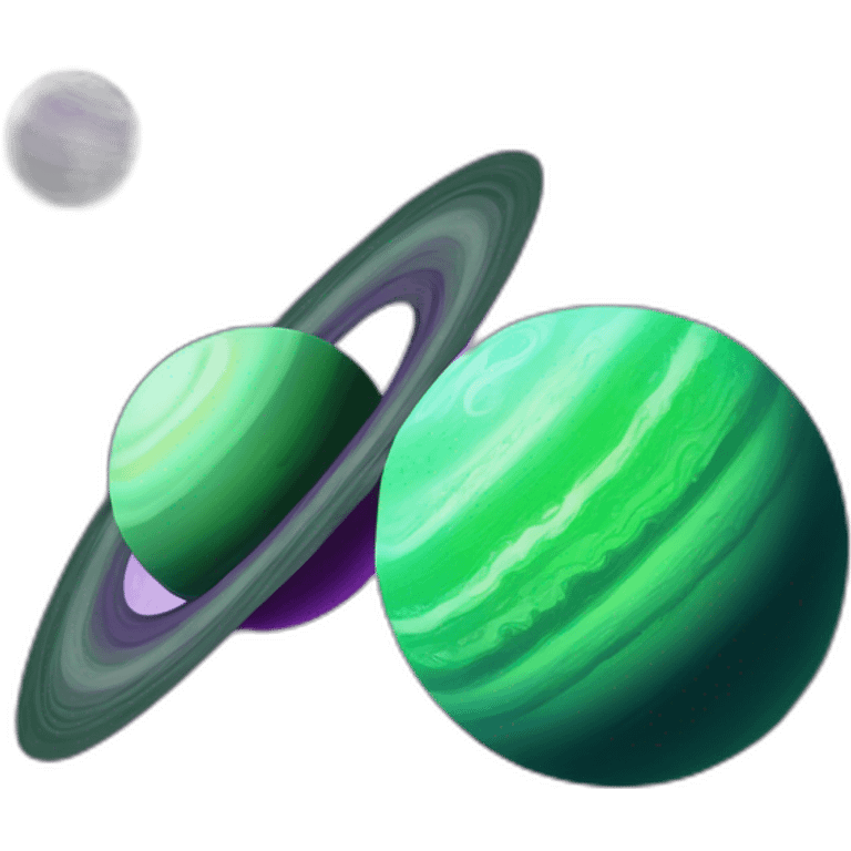 green planet with purple saturn rings and grey moon emoji