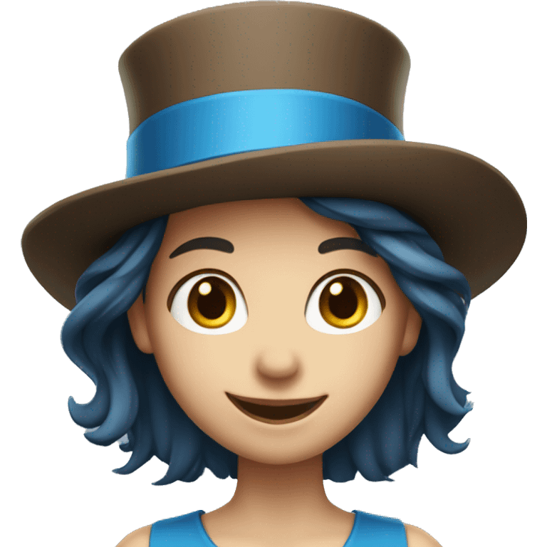 smiling girl-white skin-hair brown-in blue top hat emoji