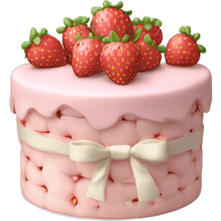 Light Pink strawberries and cream birthday cake with in bow emoji