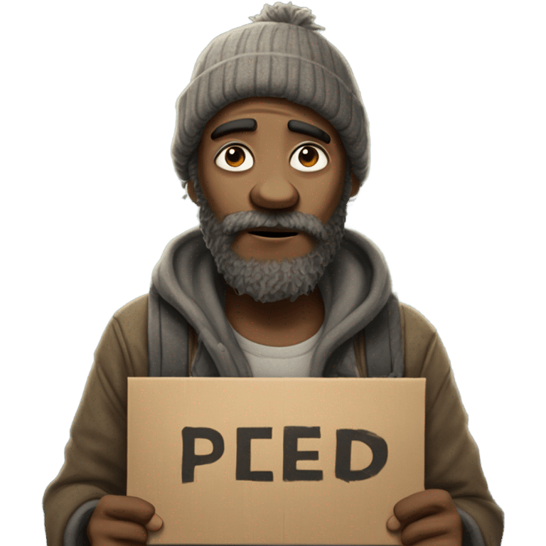 Homeless man holding sign   emoji