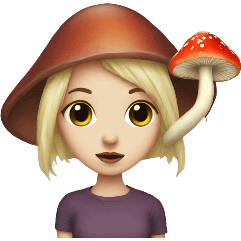 girl with mushroom with one eye no mouth no nose weirdcore emoji