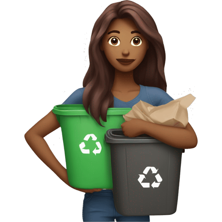 Beautiful burgundy long haired woman taking out the trash emoji