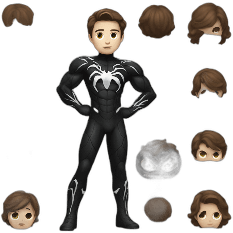 A young boy with brown hair with venom suit emoji